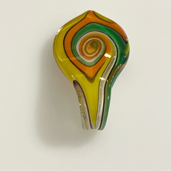 Handblown Artisan Oval Yellow Green Orange Fall Art Lampwork Glass Pendant - Picture 6 of 15